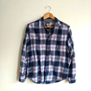 Woolrich Women's Flannel Shirt Navy White Pink Plaid Long Sleeve Cotton Size Sm.